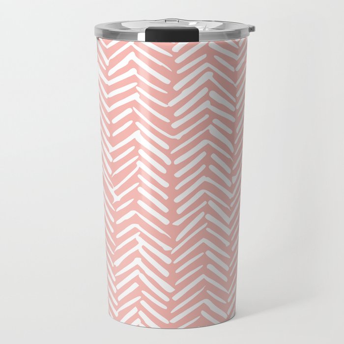 Pink, Boho, Abstract, Herringbone Pattern Travel Mug