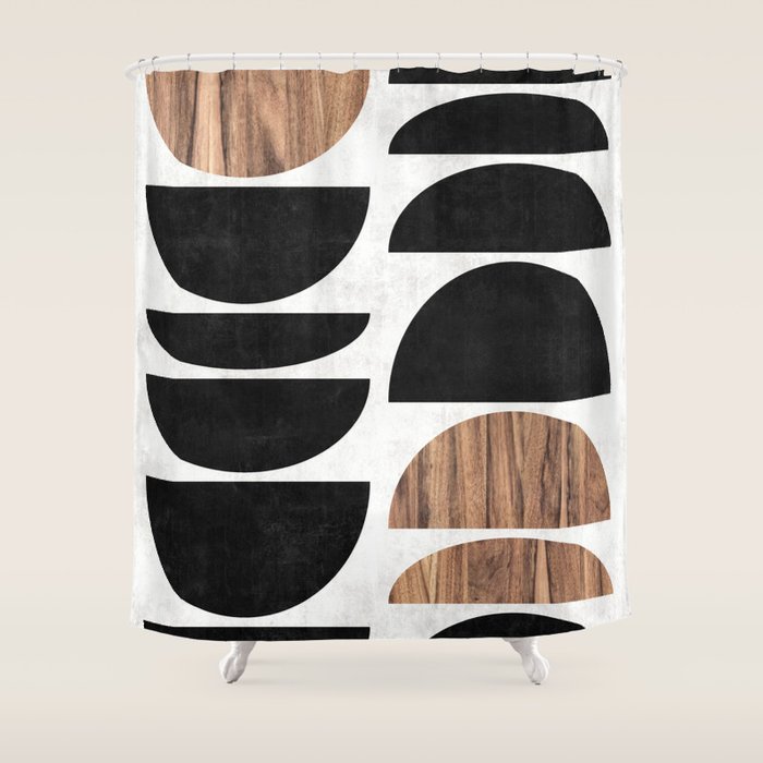 Mid-Century Modern Pattern No.7 - Concrete And Wood Shower Curtain
