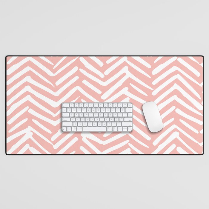 Pink, Boho, Abstract, Herringbone Pattern Desk Mat