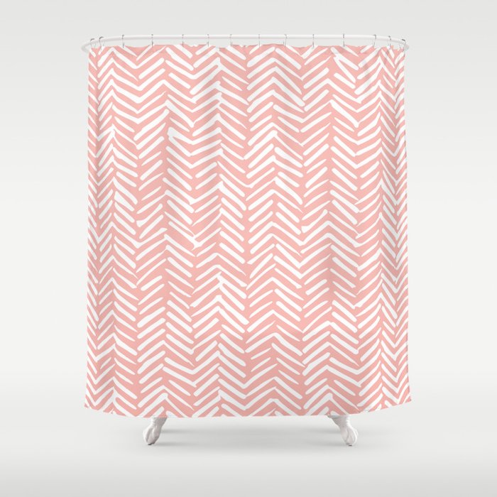 Pink, Boho, Abstract, Herringbone Pattern Shower Curtain