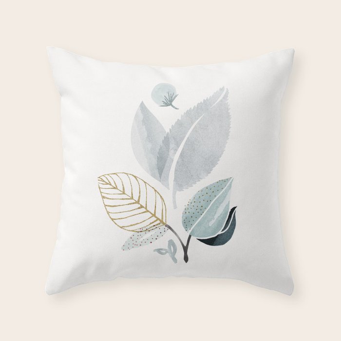 Abstract Botanical Herbs Watercolor Throw Pillow