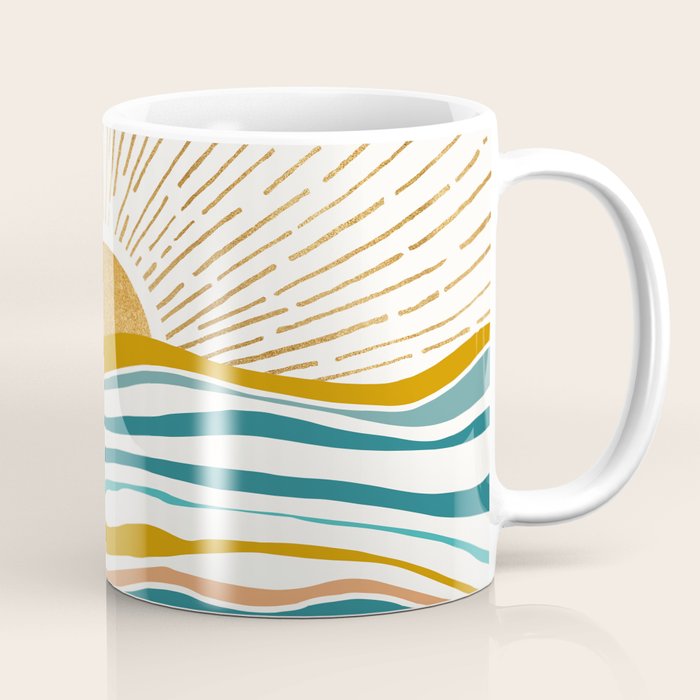 The Sun And The Sea - Gold And Teal Coffee Mug