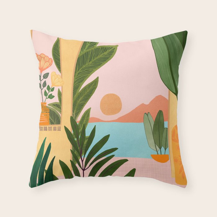 Moroccan Coast Tropical Sunset Scene Throw Pillow