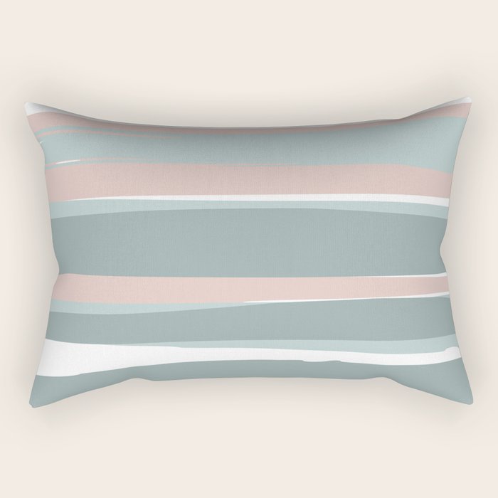 Festive, Abstract, Stripes Pattern, Pink, Green, White Rectangular Pillow