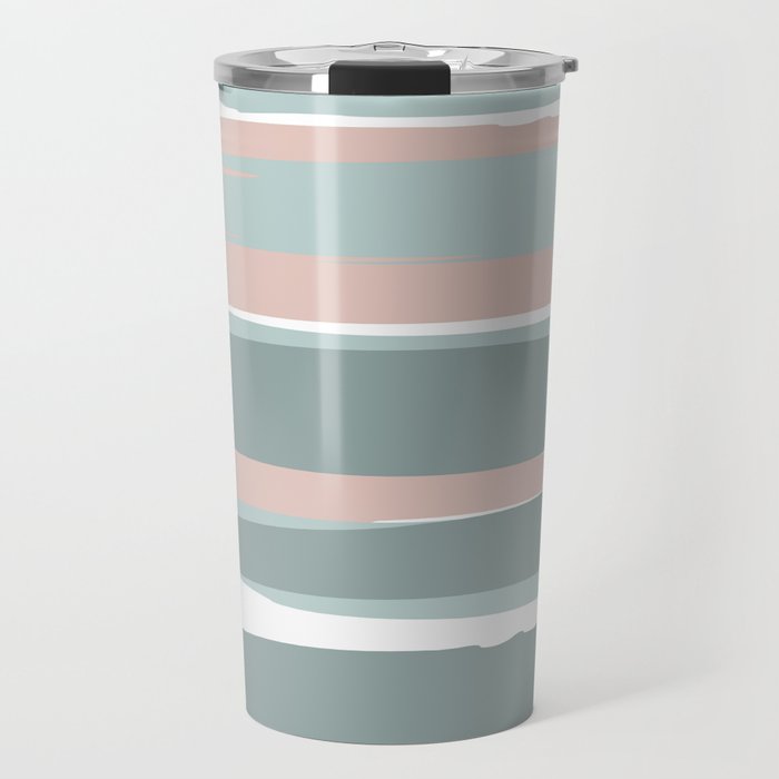 Festive, Abstract, Stripes Pattern, Pink, Green, White Travel Mug
