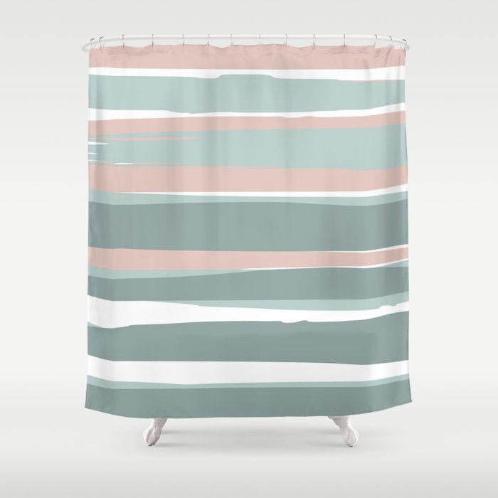 Festive, Abstract, Stripes Pattern, Pink, Green, White Shower Curtain