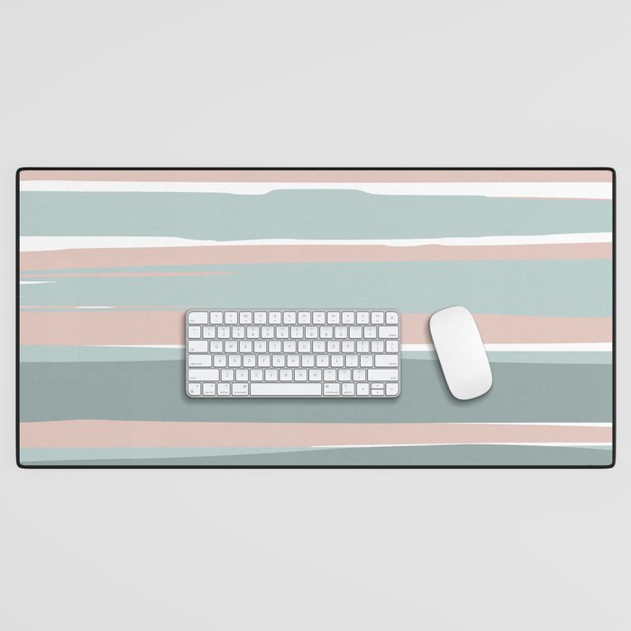 Festive, Abstract, Stripes Pattern, Pink, Green, White Desk Mat