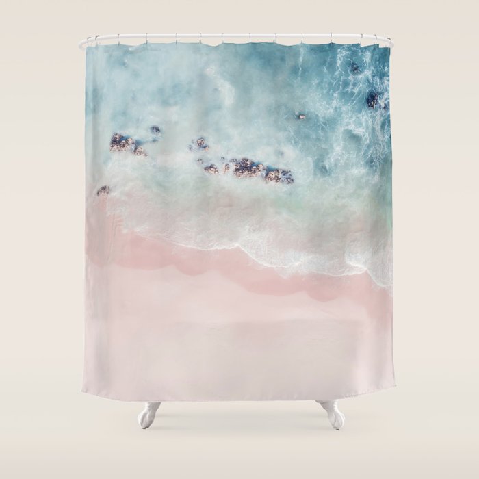 Ocean Pink Blush Beach Print - Aerial Beach - Sea Photo - Travel Photography By Ingrid Beddoes Shower Curtain