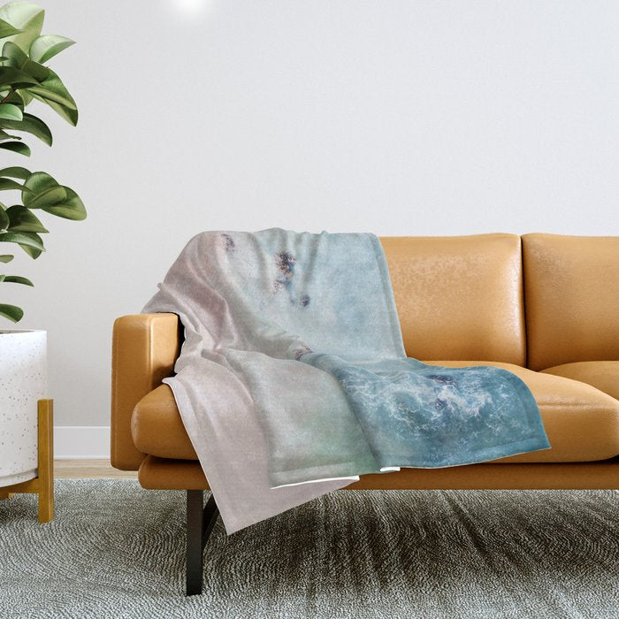Ocean Pink Blush Beach Print - Aerial Beach - Sea Photo - Travel Photography By Ingrid Beddoes Throw Blanket