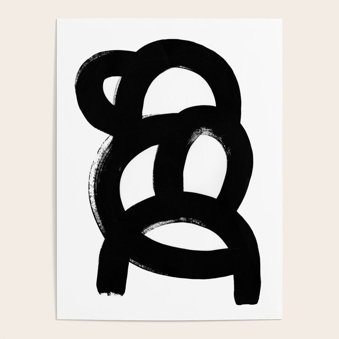 Black & White Minimalist Abstract Mid Century Ink Art Dark Brush Strokes Poster