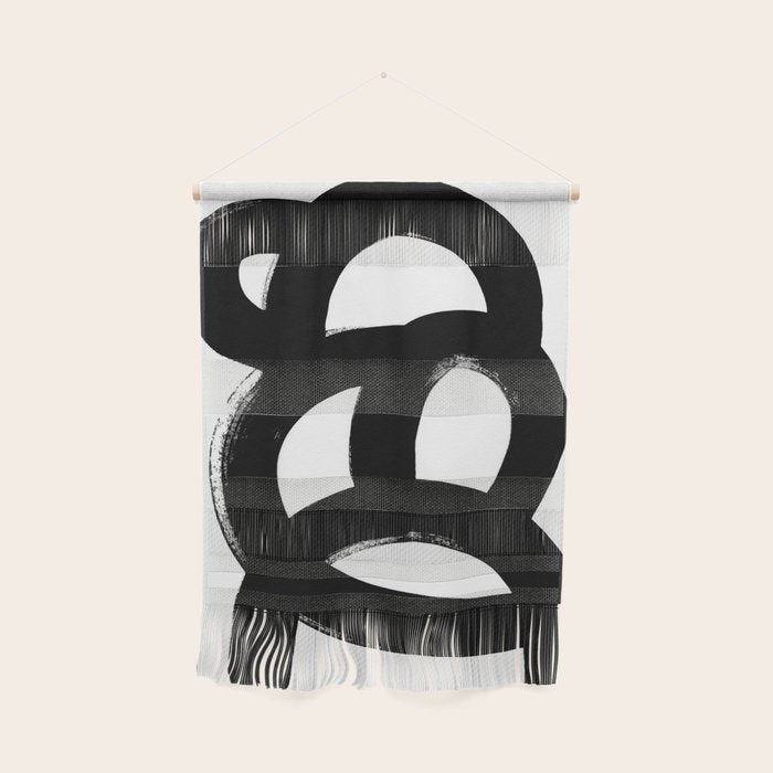 Black & White Minimalist Abstract Mid Century Ink Art Dark Brush Strokes Wall Hanging