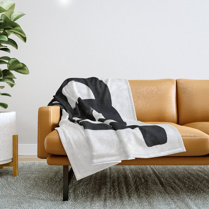 Black & White Minimalist Abstract Mid Century Ink Art Dark Brush Strokes Throw Blanket