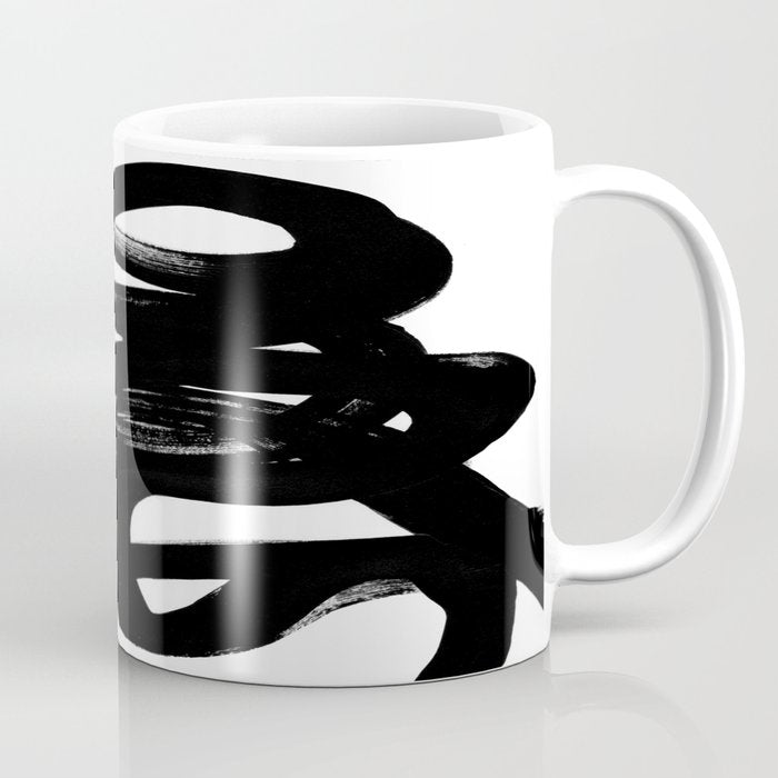 Swirl Black & White Minimalist Abstract Mid Century Ink Art Dark Brush Strokes Coffee Mug