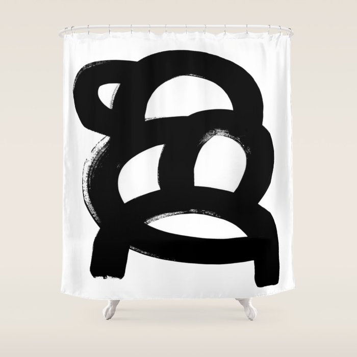 Black & White Minimalist Abstract Mid Century Ink Art Dark Brush Strokes Shower Curtain