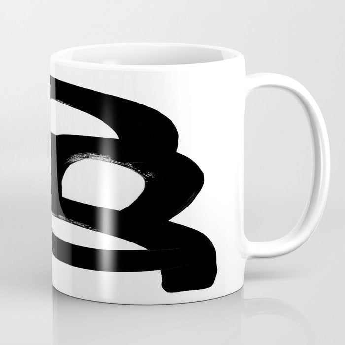 Black & White Minimalist Abstract Mid Century Ink Art Dark Brush Strokes Coffee Mug
