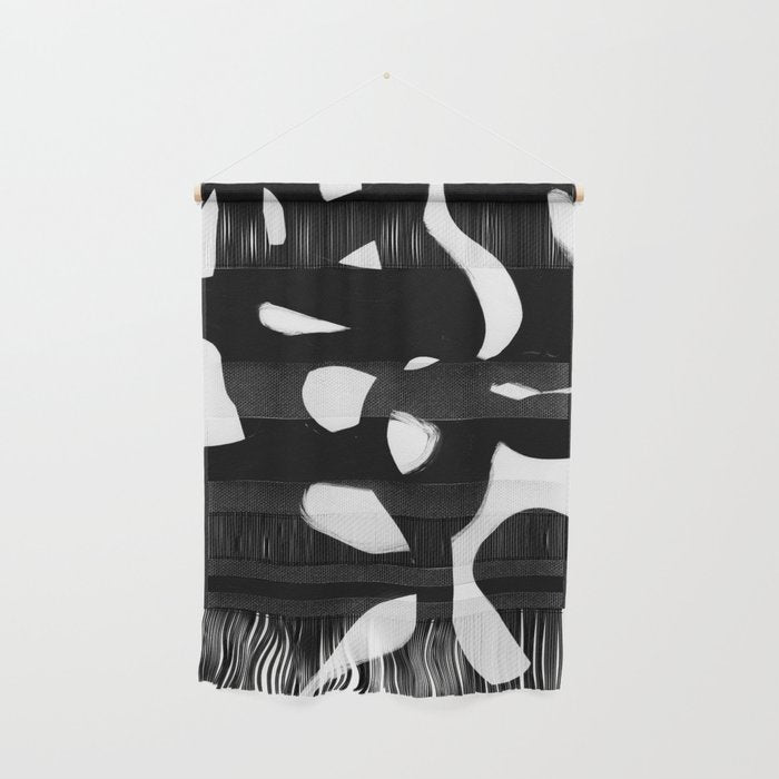 Maze Black & White Minimalist Abstract Mid Century Ink Art Dark Brush Strokes Wall Hanging