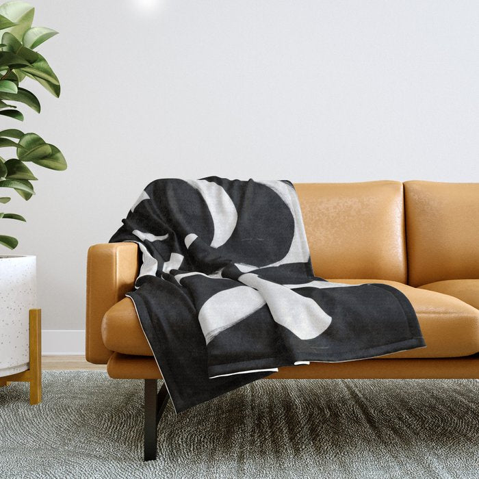 Maze Black & White Minimalist Abstract Mid Century Ink Art Dark Brush Strokes Throw Blanket
