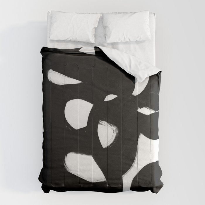 Maze Black & White Minimalist Abstract Mid Century Ink Art Dark Brush Strokes Comforter