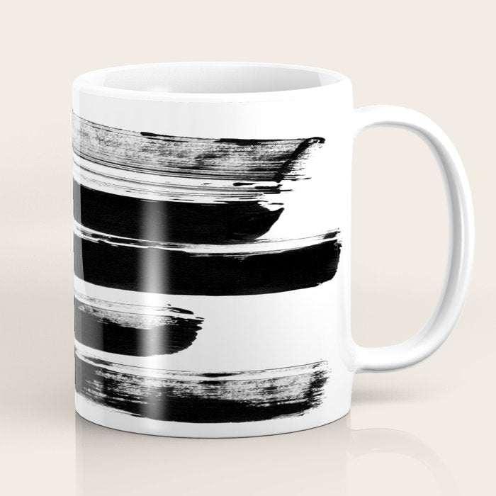 Stripes Black & White Minimalist Abstract Mid Century Ink Art Dark Brush Strokes Coffee Mug