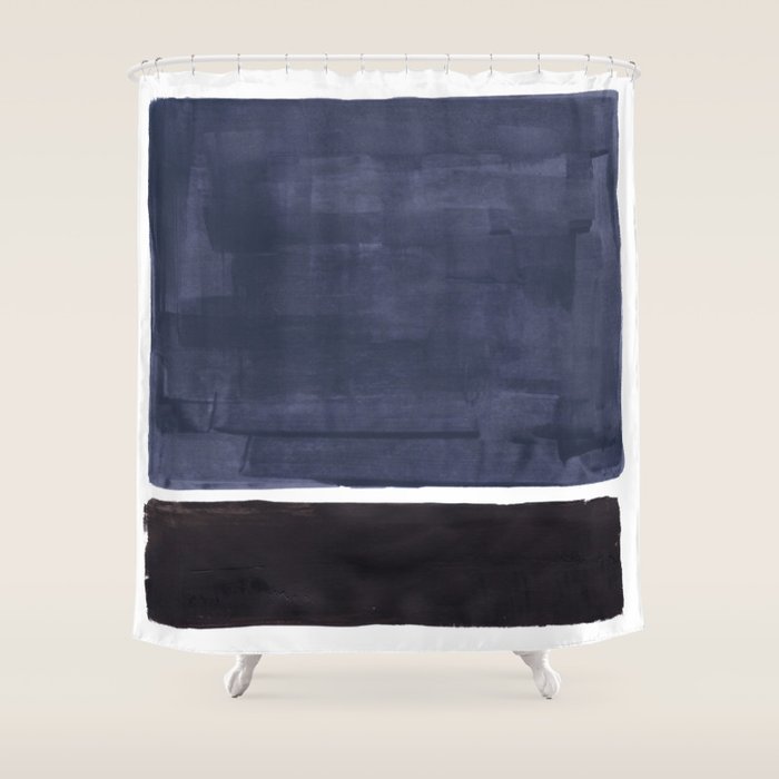 Navy Black Rothko Fun Colorful Mid Century Modern Abstract Painting Shapes Pattern Shower Curtain