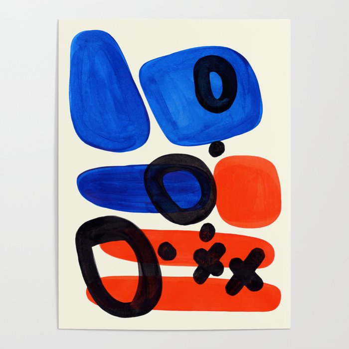 Blue Orange Fun Colorful Mid Century Modern Abstract Painting Shapes Pattern Poster