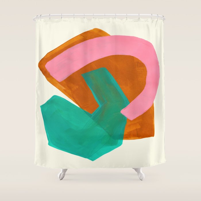 Ochre Pink Marine Green Fun Colorful Mid Century Modern Abstract Painting Shapes Pattern Shower Curtain