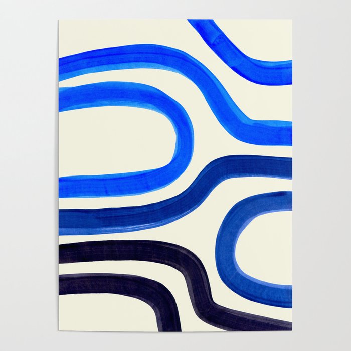 Electric Blues Fun Colorful Mid Century Modern Abstract Painting Shapes Pattern Poster