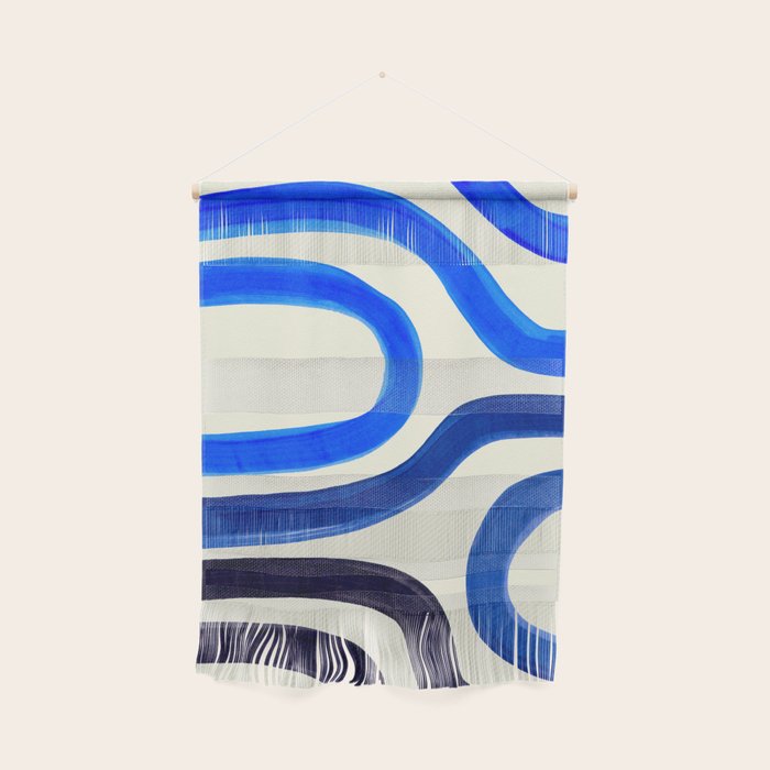 Electric Blues Fun Colorful Mid Century Modern Abstract Painting Shapes Pattern Wall Hanging