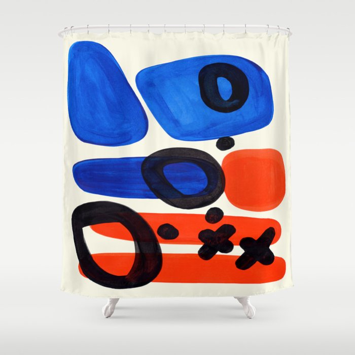 Blue Orange Fun Colorful Mid Century Modern Abstract Painting Shapes Pattern Shower Curtain
