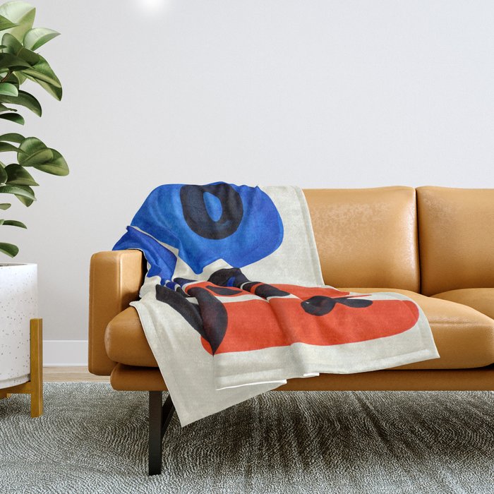 Blue Orange Fun Colorful Mid Century Modern Abstract Painting Shapes Pattern Throw Blanket