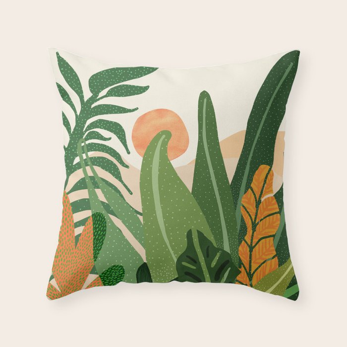 Desert Garden Sunset Landscape Throw Pillow