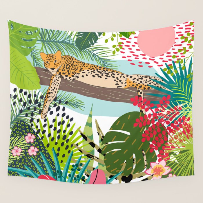 Colorful Jungle Cheetah Print Wall Tapestry