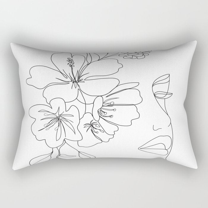 Minimal Line Art Woman Face Ii Rectangular Pillow