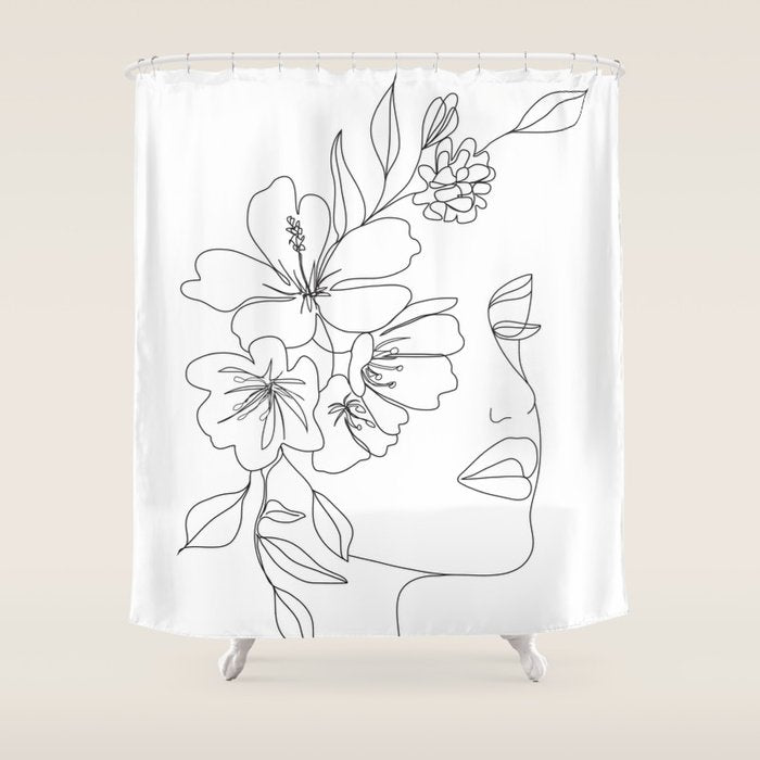 Minimal Line Art Woman Face Ii Shower Curtain
