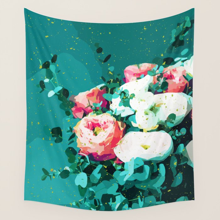 Floral & Confetti #Digitalart #Floral Wall Tapestry