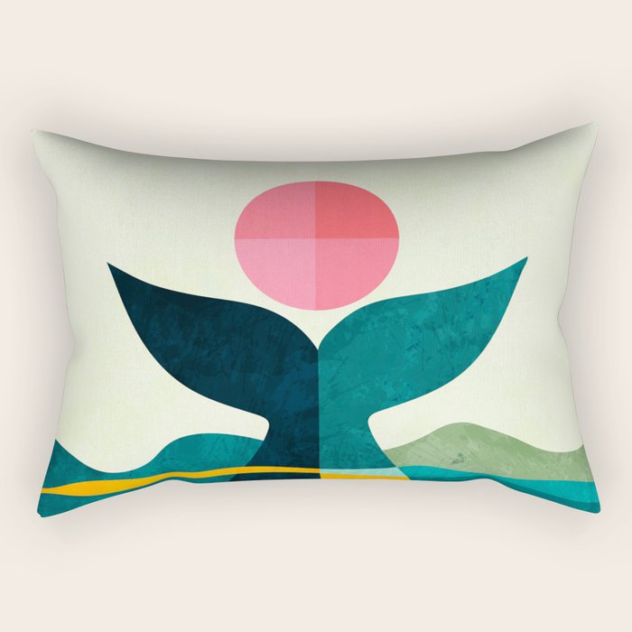 Mid Century Whale Sun Sea Rectangular Pillow