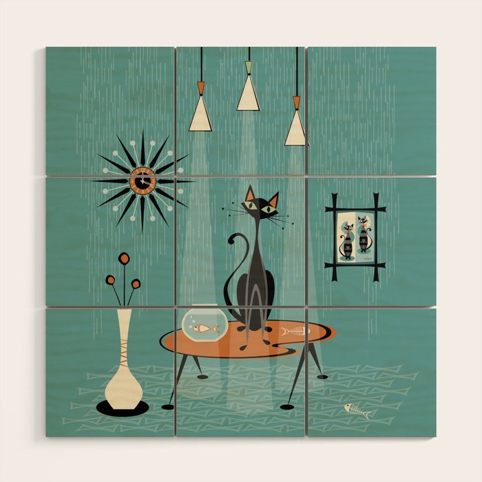 Mid Century Mishchief/ Cat Red Handed I Wood Wall Art