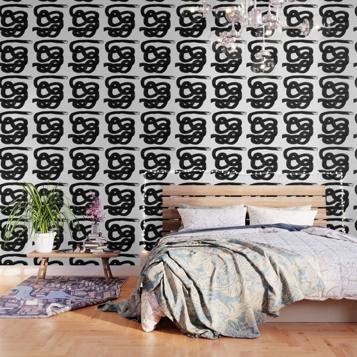Knots Black & White Minimalist Ink Tribal Mid Century Pattern Dark Painting Pattern Wallpaper