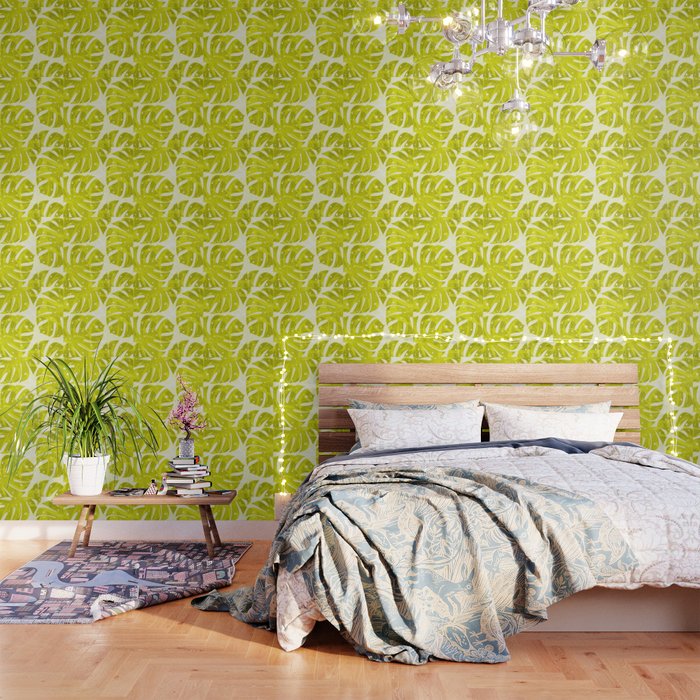 Lime Green Monstera Leaves Light Background #Decor #Homestorie #Buyart Wallpaper
