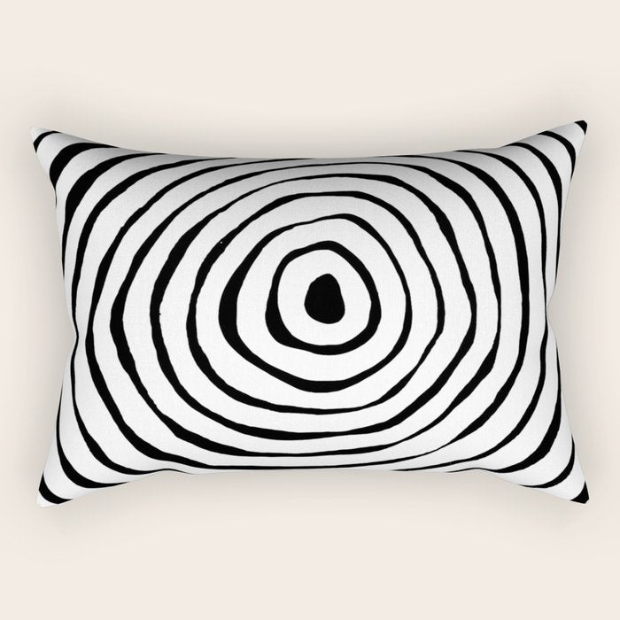 Black & White Minimalist Mid Century Abstract Ink Line Spiral Hypnotic Circle Rectangular Pillow