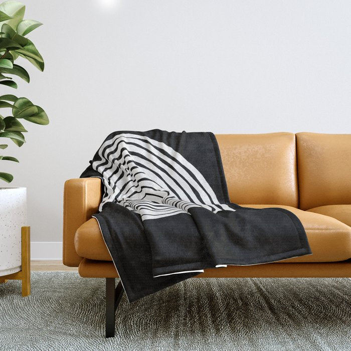 Black & White Minimalist Mid Century Abstract Ink Line Spiral Hypnotic Circle Throw Blanket