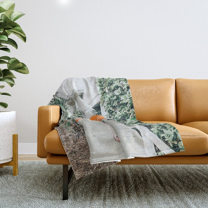 Flamingo Beach House, Wildlife Architecture Jungle Photography, Eclectic Birds Digital Art Throw Blanket