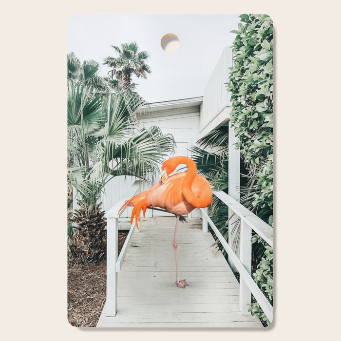 Flamingo Beach House, Wildlife Architecture Jungle Photography, Eclectic Birds Digital Art Cutting Board