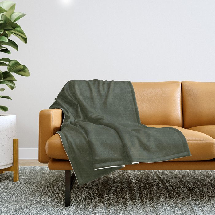 Dark Natural Green Solid Color Throw Blanket
