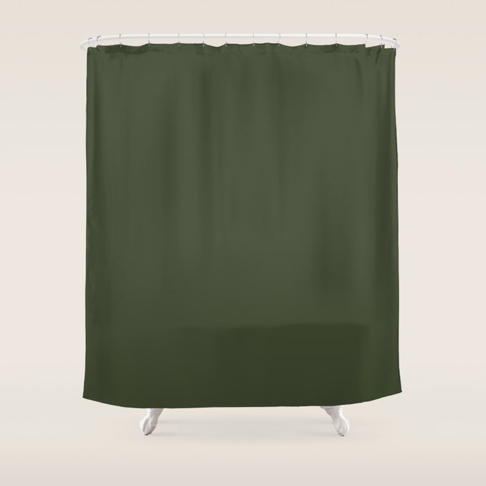 Dark Natural Green Solid Color Shower Curtain