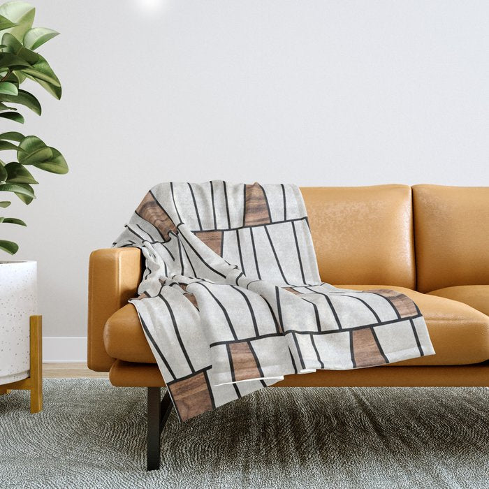 Mid-Century Modern Pattern No.4 - Concrete And Wood Throw Blanket