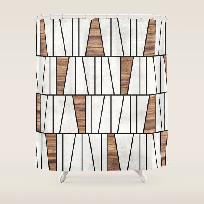 Mid-Century Modern Pattern No.4 - Concrete And Wood Shower Curtain