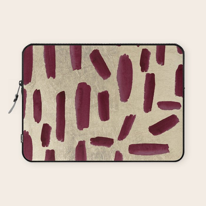 Modern Burgundy Gold Watercolor Brushstrokes Laptop Sleeve