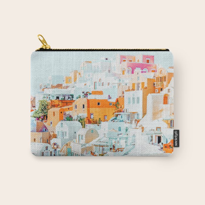 Santorini Vacay | Greece Summer Travel Architecture Buildings | Pastel Beachy Cityscape Photography Carry All Pouch
