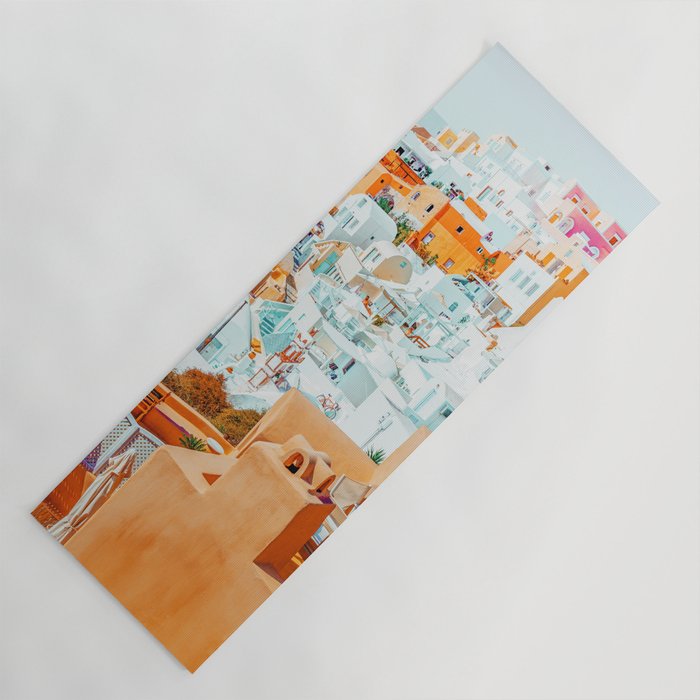 Santorini Vacay | Greece Summer Travel Architecture Buildings | Pastel Beachy Cityscape Photography Yoga Mat